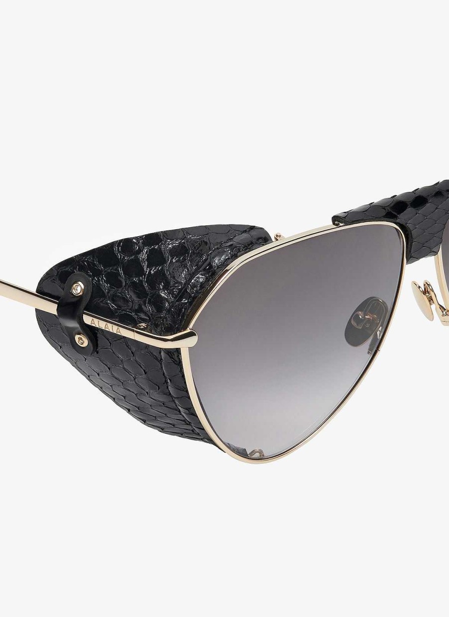 Accessories Alaïa | Aviator Sunglasses In Metal And Ayers Leather