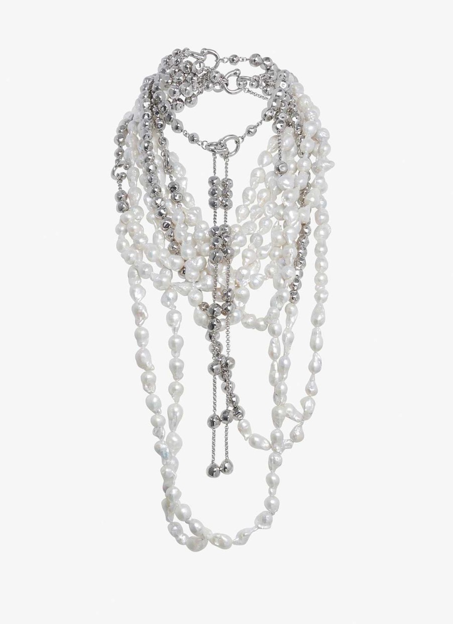 Accessories Alaïa | Long Pearl Necklace In Mother Of Pearl And Brass